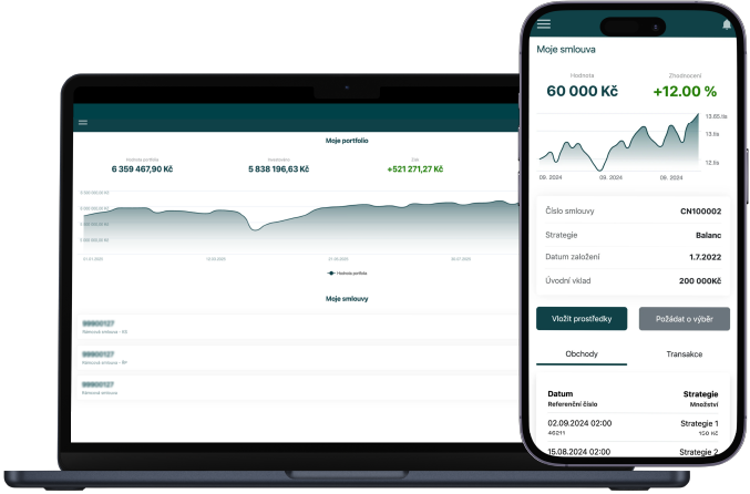 Platforma IN Equity na notebooku a telefonu